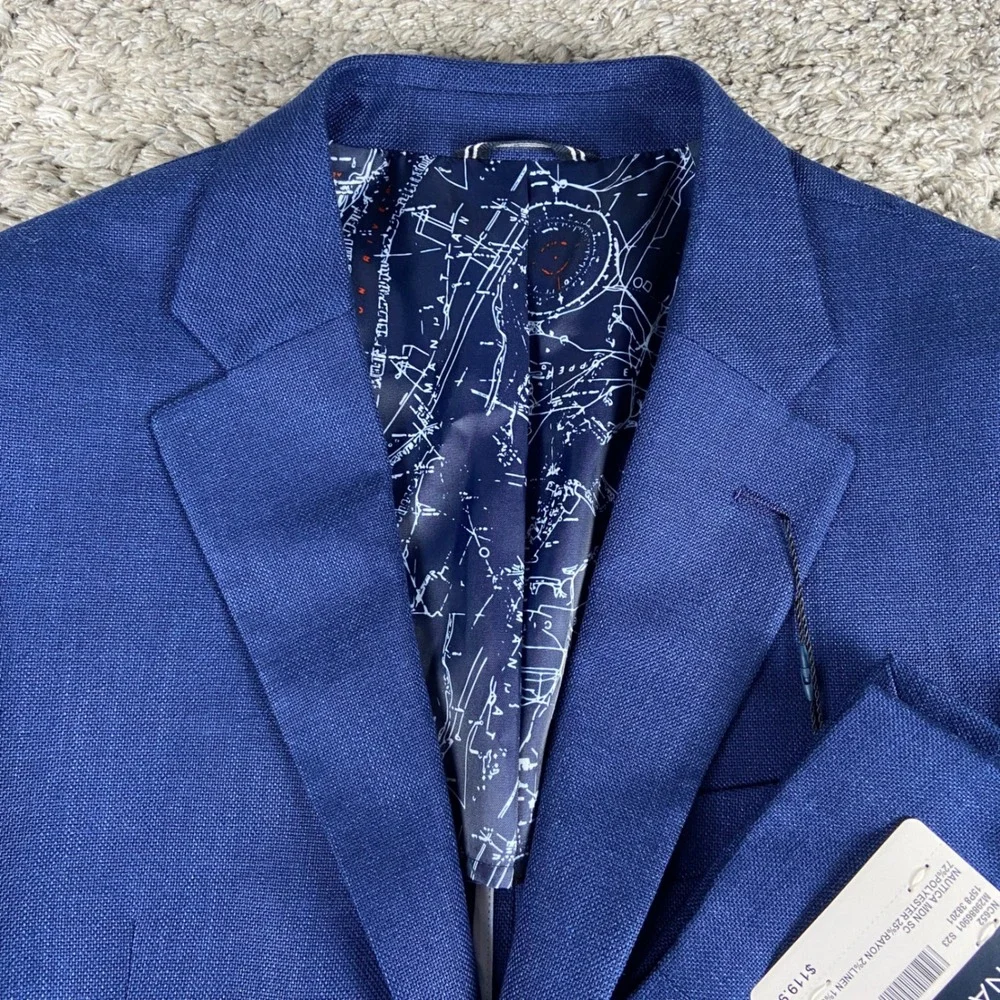 Nautica Sport Coat Mens 38R Blue Modern Fit Linen Blend Blazer Jensen Jacket New